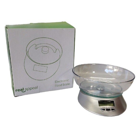 Real Appeal Silver Digital Electronic Food Scale W/ Clear Plastic Bowl - NIB - Picture 1 of 6